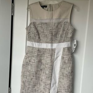 NWT Jones New York Sleeveless Tweed Dress w/Leather Trim size 6